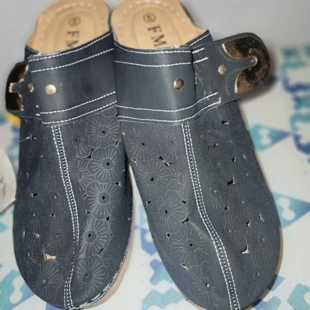 FME Black Laser Cut Platform Clogs Size 43 10